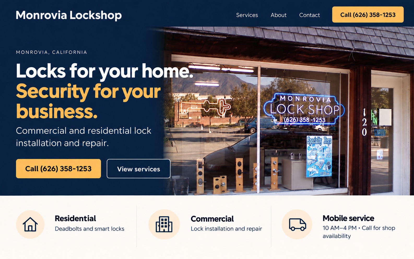 Proposed Monrovia Lockshop homepage preview